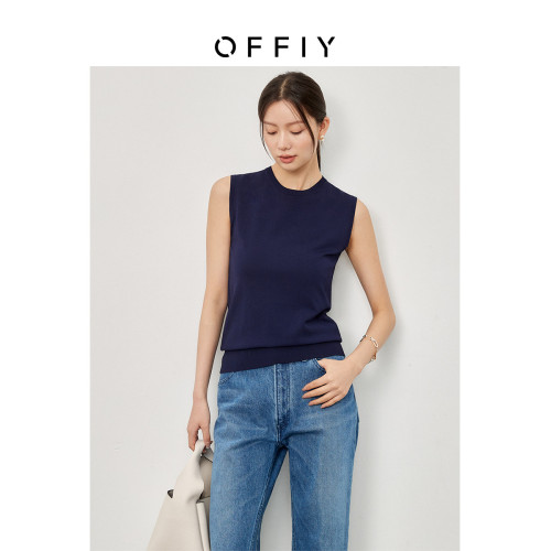 OFFIY-高貼合度精梳棉 春夏高階打底 圓領內搭百搭針織背心打底衫