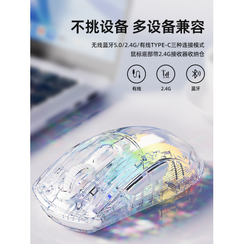 無線藍牙滑鼠透明三模辦公遊戯2024新款高顔值雙模機械電競女生