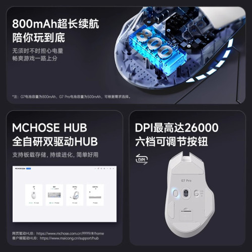 MCHOSE邁從G7 無線三模滑鼠電競遊戯電腦藍牙辦公輕量化右手滑鼠