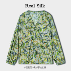 真絲長袖紐釦襯衫桑蠶絲打底衫春秋新款中老年女裝媽媽裝休閒上衣