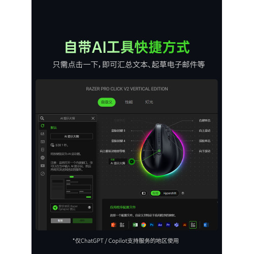 Razer雷蛇Pro Click V2 Vertical Edition電腦垂直AI三模無線滑鼠