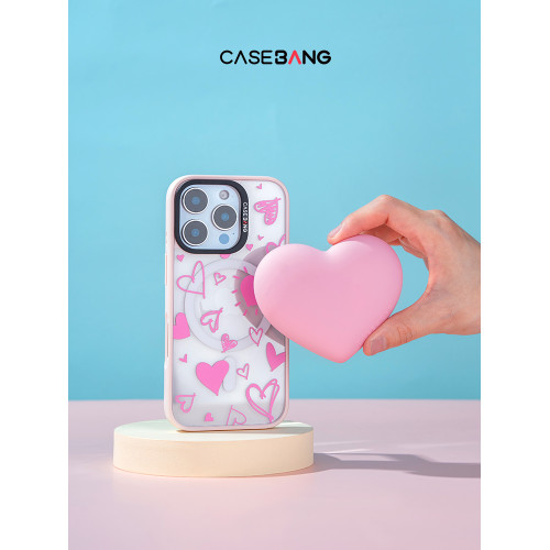 CASEBANGx心動系列可拆卸任意吸立體大愛心粉色出奇磁吸手機支架