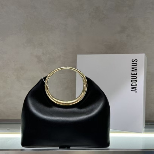 法國小衆jacquemus the 圓環手柄手提包歐美時尚女包宴會包羊皮