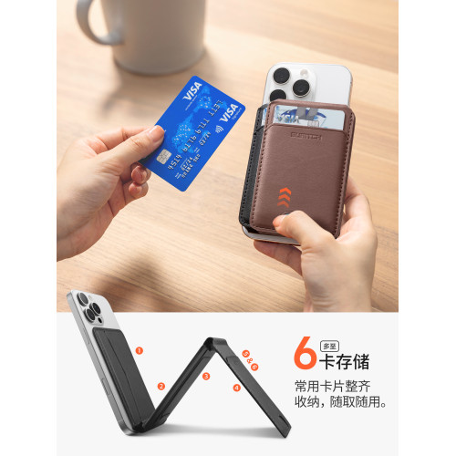 SURITCH適用iPhone17/16磁吸手機支架蘋果15桌面自拍MagSafe多功能三折曡可攜式背貼卡包無極支架14自帶定位
