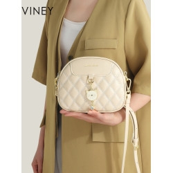 Viney包包2025新款真皮斜後背包女包小香風鏈條菱格百搭單肩小圓包
