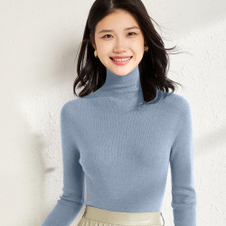 精紡細支100純羊毛高領針織打底衫女緊身顯瘦薄毛衣內搭氣質通勤