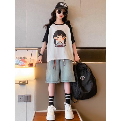 女大童夏季網紅套裝2025新款中學生少女短褲短袖初中生女生夏裝潮