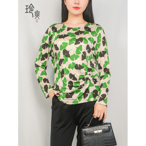真絲長袖衫桑蠶絲打底衫女士內搭小衫春夏新款中老年休閒百搭上衣