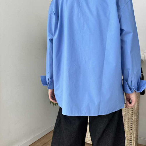 方人也屹春秋韓版藍襯衫男長袖寬松大版百搭休閒襯衣外套打底衫