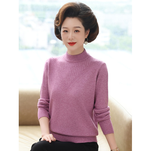媽媽款羊毛衣中年女士春秋內搭配外套穿上衣服中老年人秋裝打底衫