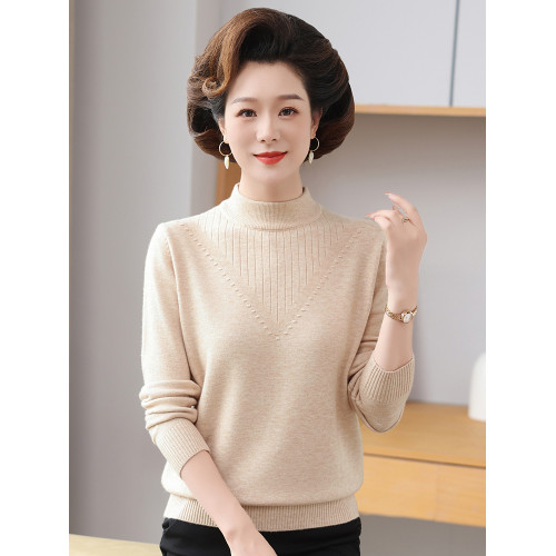 媽媽款羊毛衣中年女士春秋內搭配外套穿上衣服中老年人秋裝打底衫