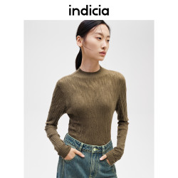 indicia標記商場24秋褶皺肌理感羊毛打底衫針織小立領F2D4ZZ680C