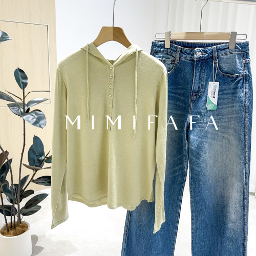 mimifafa 牆裂推薦 25新 單排小釦連帽針織打底衫寬松慵懶風帽衫