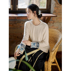 花製作 唸遠叁 原創國風刺綉打底衫女新中式民族風休閒針織上衣