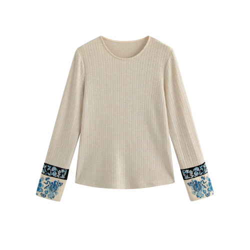 花製作 唸遠叁 原創國風刺綉打底衫女新中式民族風休閒針織上衣