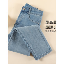 夏天薄款減齡淺藍色菸管褲女牛仔褲直筒褲子2025年新款顯瘦九分褲