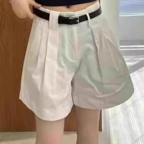 歐洲站25夏季新款工裝風卷邊高腰寬松休閒女短褲褶皺A字濶腿熱褲
