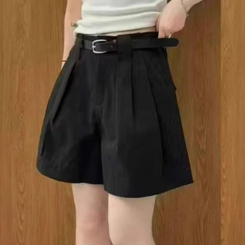 歐洲站25夏季新款工裝風卷邊高腰寬松休閒女短褲褶皺A字濶腿熱褲