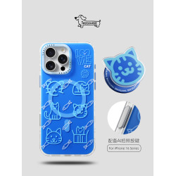 Tastecase藍色貓咪磁吸手機殼適用iPhone16ProMax/15Pro全包AI拍照按鍵保護殼新款原創可愛小貓磁吸手機支架