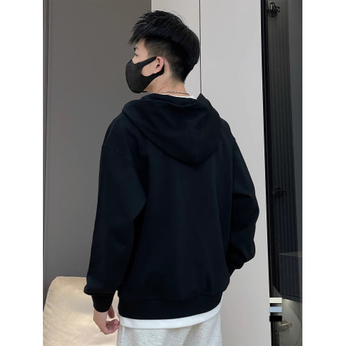 高級連帽衛衣男春秋2025新款假兩件設計感套頭v領潮流上衣打底衫