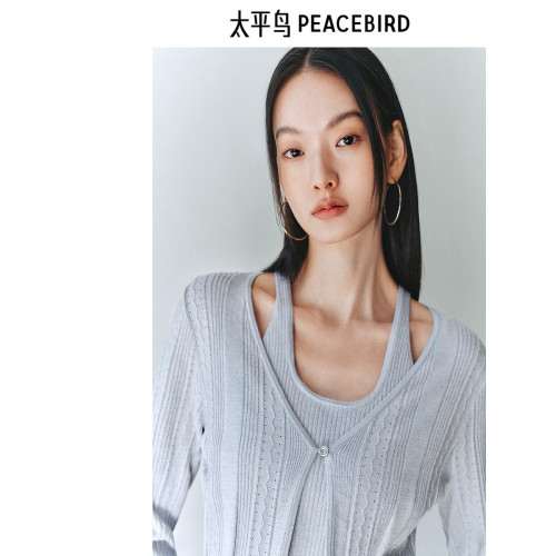 太平鳥女裝假兩件針織衫25春季新款細閃銀線肌理感上衣時尚打底衫