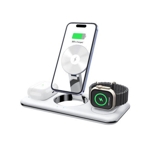 磁吸無線充電器多功能三合一手機支架15w快充適用於iphone16promax手機iWatch手錶AirPods手錶