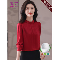 重磅真絲襯衫女長袖2025春夏裝新款紫色立領桑蠶絲上衣打底衫小衫