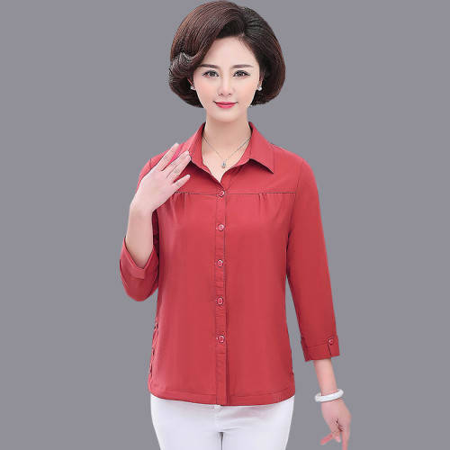 2025新款媽媽春裝襯衫長袖打底衫中年婦女上衣夏季中老年女裝襯衣