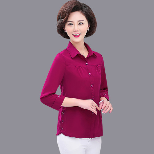 2025新款媽媽春裝襯衫長袖打底衫中年婦女上衣夏季中老年女裝襯衣