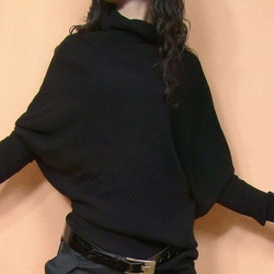 春秋韓版寬松顯瘦女不規則毛衣針織衫蝙蝠衫堆堆領線衣打底衫外套