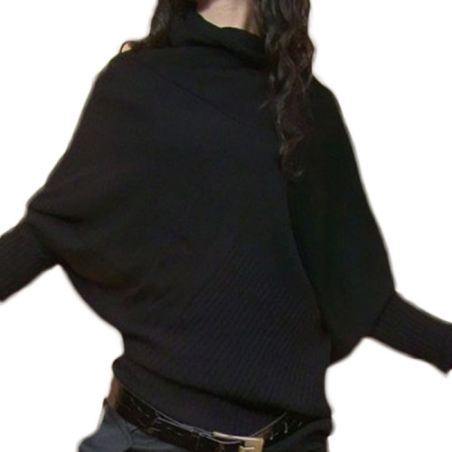 春秋韓版寬松顯瘦女不規則毛衣針織衫蝙蝠衫堆堆領線衣打底衫外套