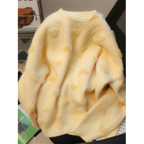 奶黃色套頭毛衣女秋冬季加絨加厚高中初中學生大童內搭針織打底衫