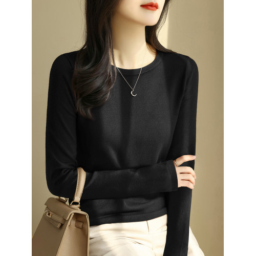 法式高級圓領黑色五分袖針織衫T恤女夏季新款寬鬆中袖冰絲上衣薄