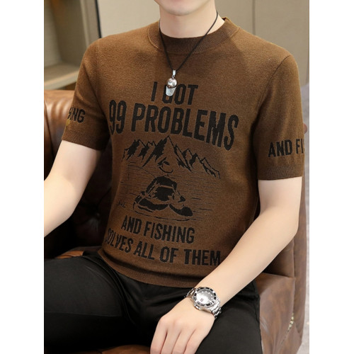 男士毛衣半高領秋冬內搭短袖針織衫男修身中領半袖加厚線衣打底衫