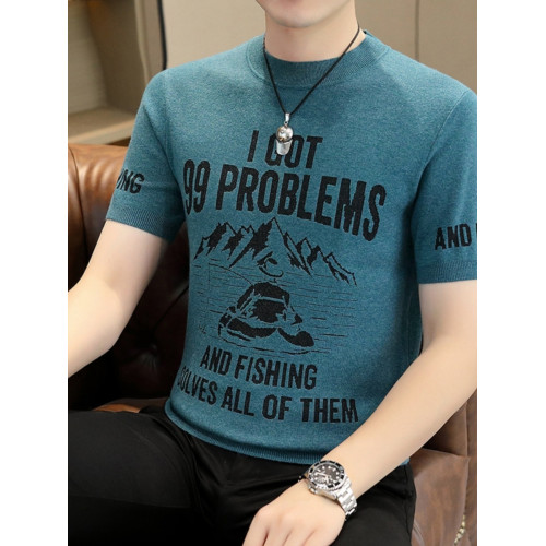 男士毛衣半高領秋冬內搭短袖針織衫男修身中領半袖加厚線衣打底衫