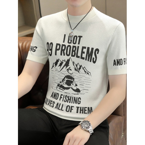 男士毛衣半高領秋冬內搭短袖針織衫男修身中領半袖加厚線衣打底衫