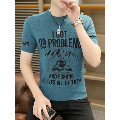 男士毛衣半高領秋冬內搭短袖針織衫男修身中領半袖加厚線衣打底衫