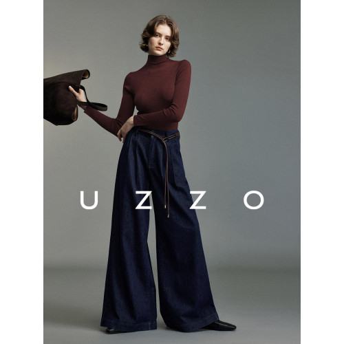 UZZO澳洲美麗諾羊毛_ 冬日小暖爐50支無縫半高領鏤空針織打底衫