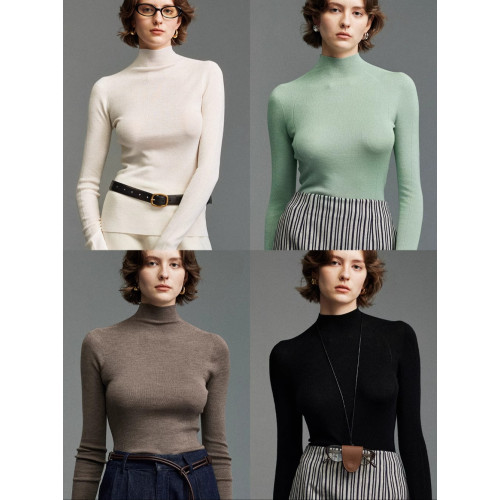 UZZO澳洲美麗諾羊毛_ 冬日小暖爐50支無縫半高領鏤空針織打底衫