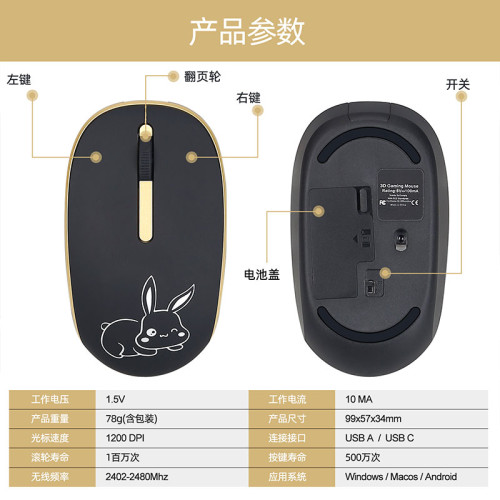 無線滑鼠女生可愛卡通靜音無聲適用於蘋果mac筆記型電腦桌上型TYPEC