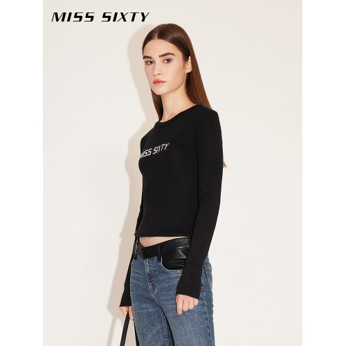 Miss Sixty羊毛針織衫女圓領字母簡約休閒百搭修身顯瘦打底衫上衣