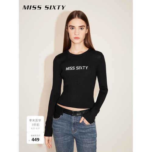 Miss Sixty羊毛針織衫女圓領字母簡約休閒百搭修身顯瘦打底衫上衣