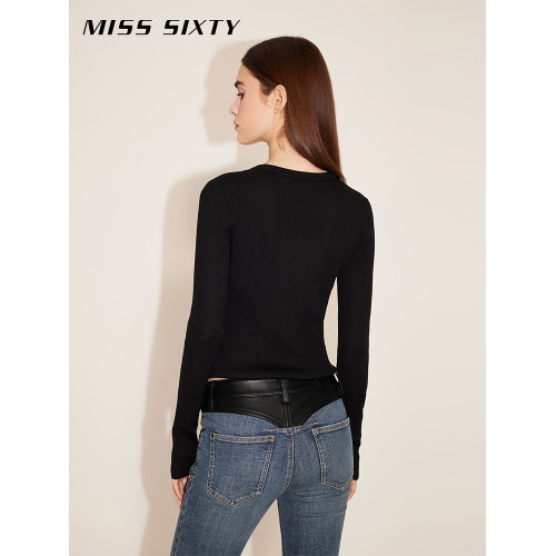 Miss Sixty羊毛針織衫女圓領字母簡約休閒百搭修身顯瘦打底衫上衣