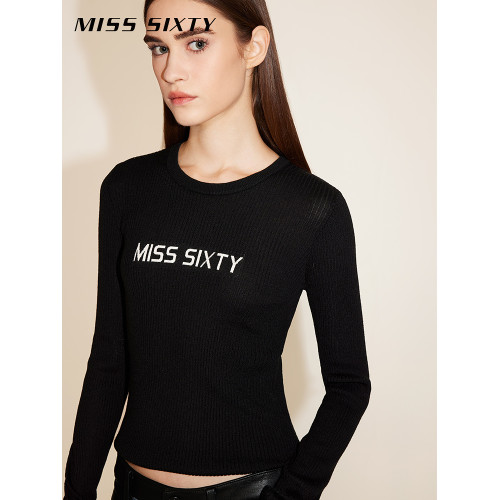 Miss Sixty羊毛針織衫女圓領字母簡約休閒百搭修身顯瘦打底衫上衣