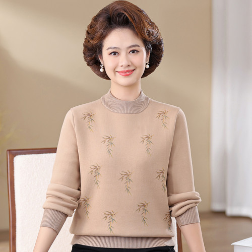 媽媽冬裝加絨衛衣女加厚保暖上衣套裝中老年人奶奶秋冬毛衣打底衫