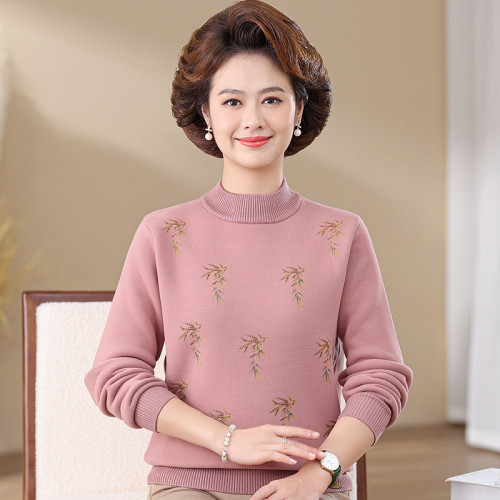 媽媽冬裝加絨衛衣女加厚保暖上衣套裝中老年人奶奶秋冬毛衣打底衫