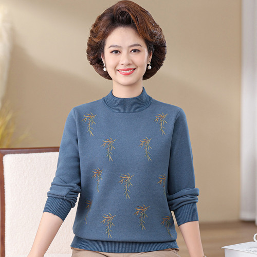 媽媽冬裝加絨衛衣女加厚保暖上衣套裝中老年人奶奶秋冬毛衣打底衫