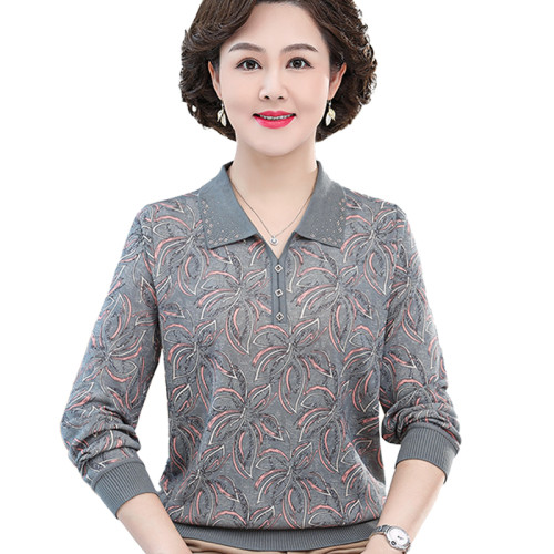 媽媽秋裝冰絲小衫洋氣上衣薄款2022新款中年女春秋長袖打底衫套裝