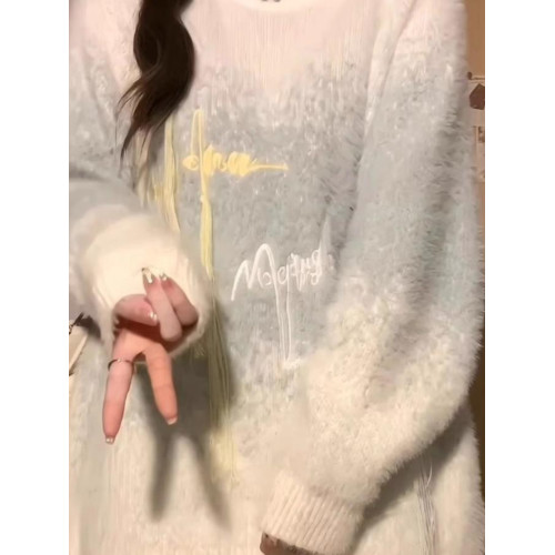 水貂絨毛衣女秋冬寬松高中初中學生大童加絨加厚奶fufu針織打底衫