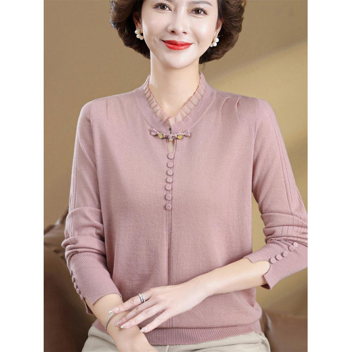 2025新款媽媽秋裝洋氣國風針織衫中老年女毛衣秋季打底衫寬松上衣